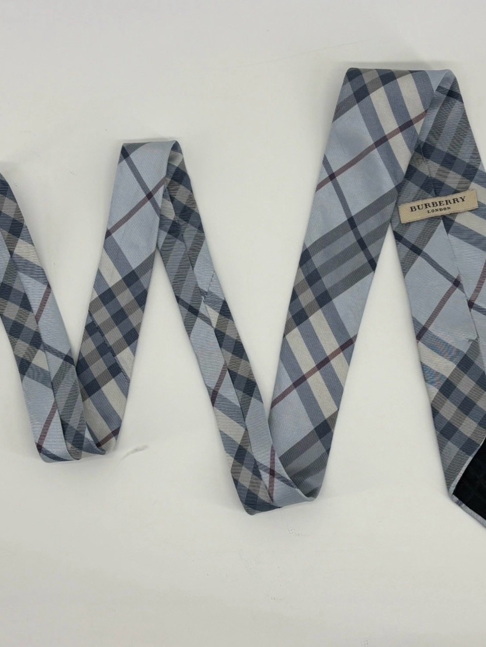 Burberry Light Blue and Gray Plaid Silk Tie